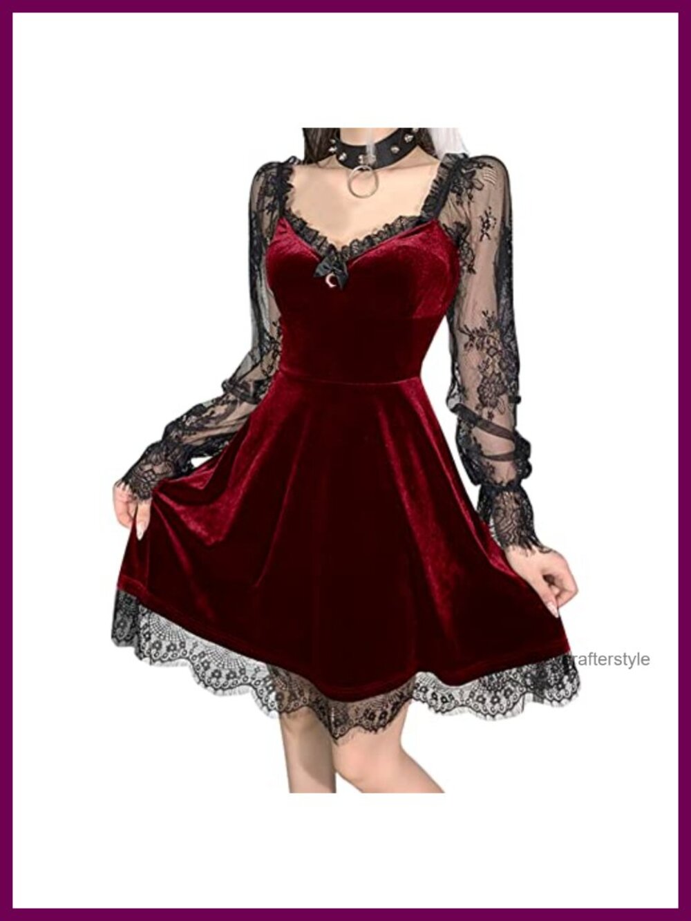 Gothic Lolita Velvet Mesh Long Sleeve Mini Dress Lace Up Backless